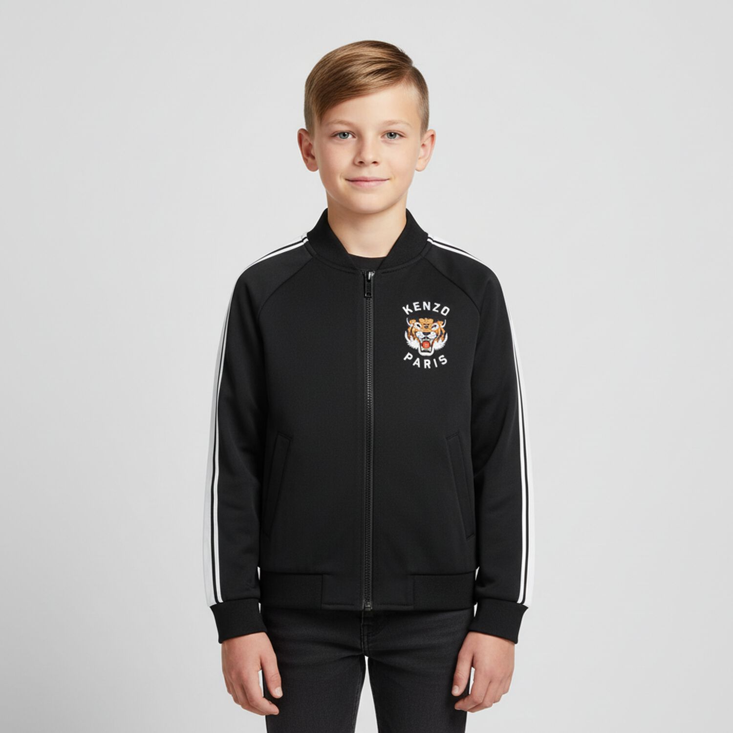 Black Tiger Logo Zip Up Top, 1, hi-res image number null