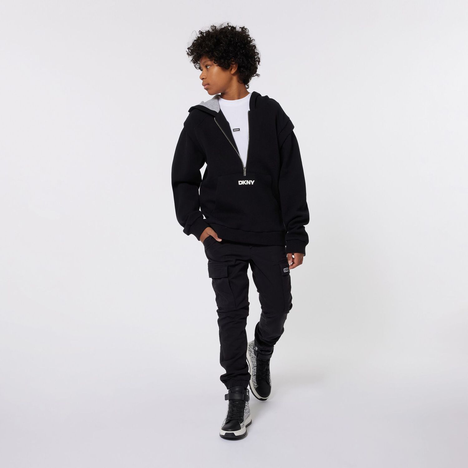 Boys Black Logo Cargo Trousers, 1, hi-res image number null