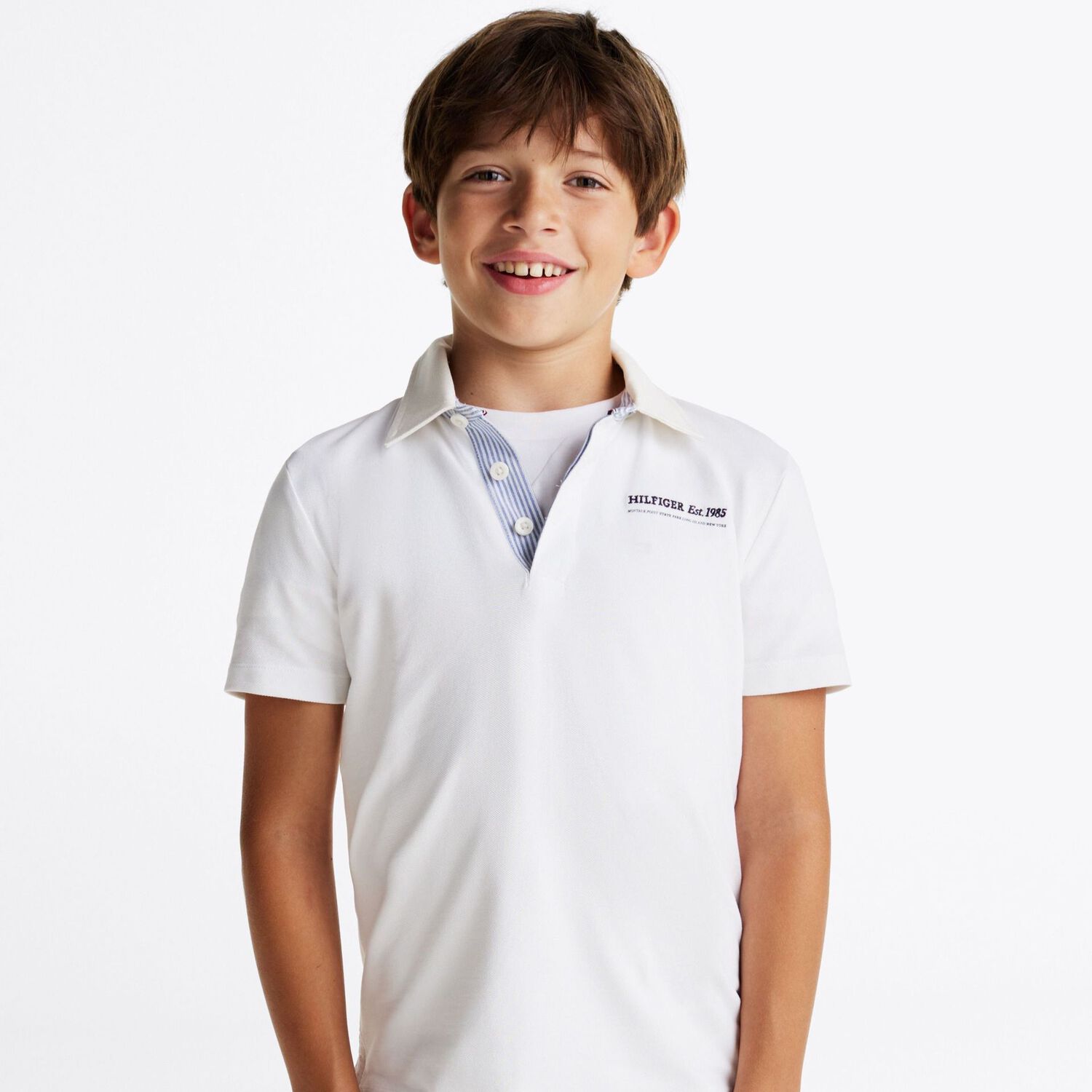 Boys White Logo Polo Shirt, 1, hi-res