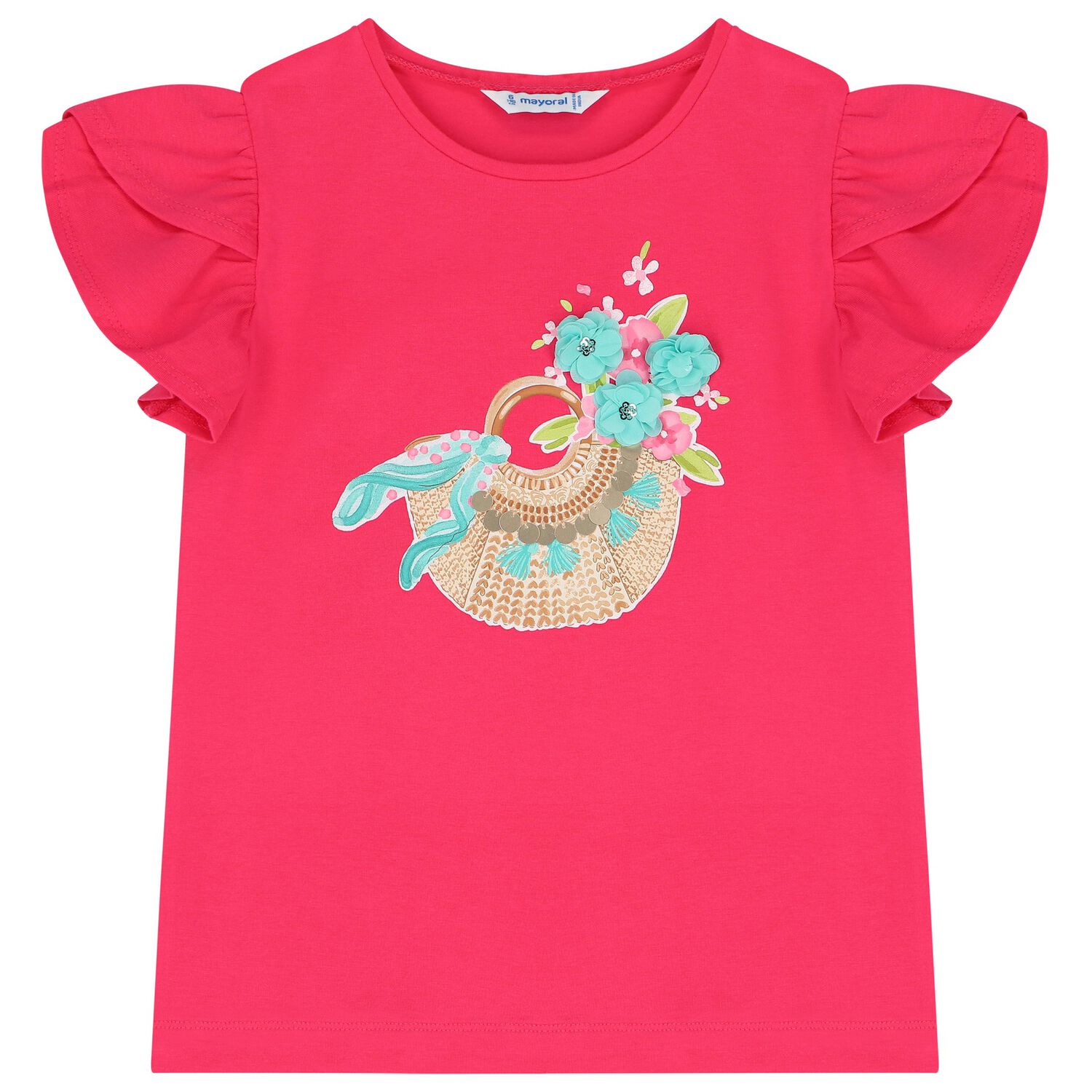 Girls Pink Flower & Bag T-Shirt, 1, hi-res