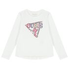Girls White Logo Sequin Long Sleeve Top, 1, hi-res