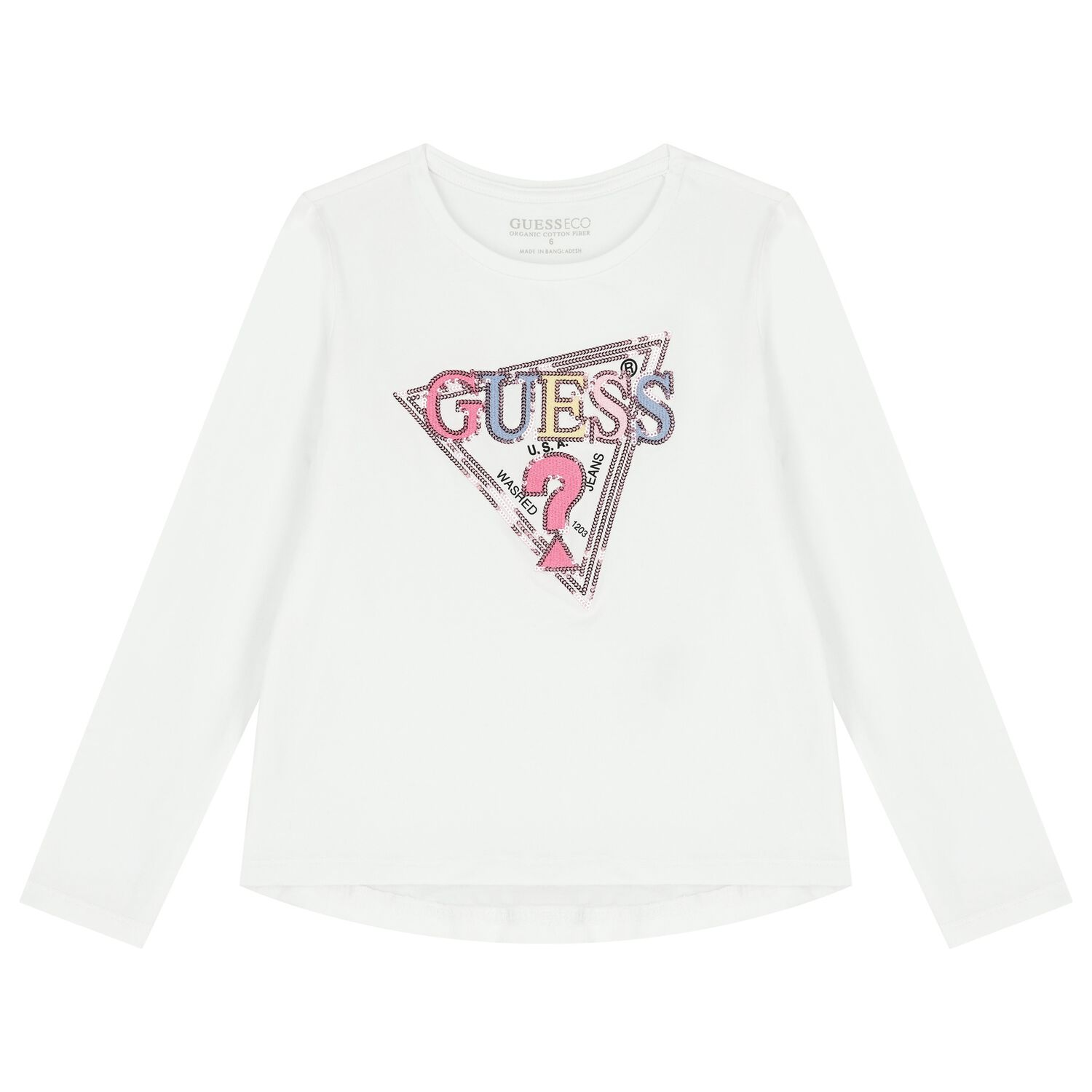 Girls White Logo Sequin Long Sleeve Top, 1, hi-res