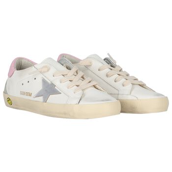 Girls Ivory & Silver Logo Trainers