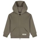 Beige Logo Oversized Hooded Zip Up Top, 2, hi-res