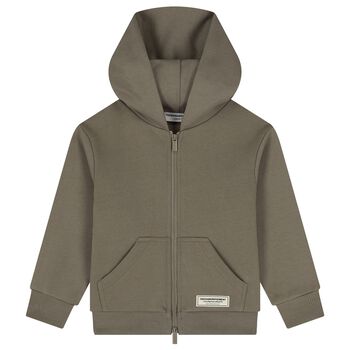 Beige Logo Oversized Hooded Zip Up Top