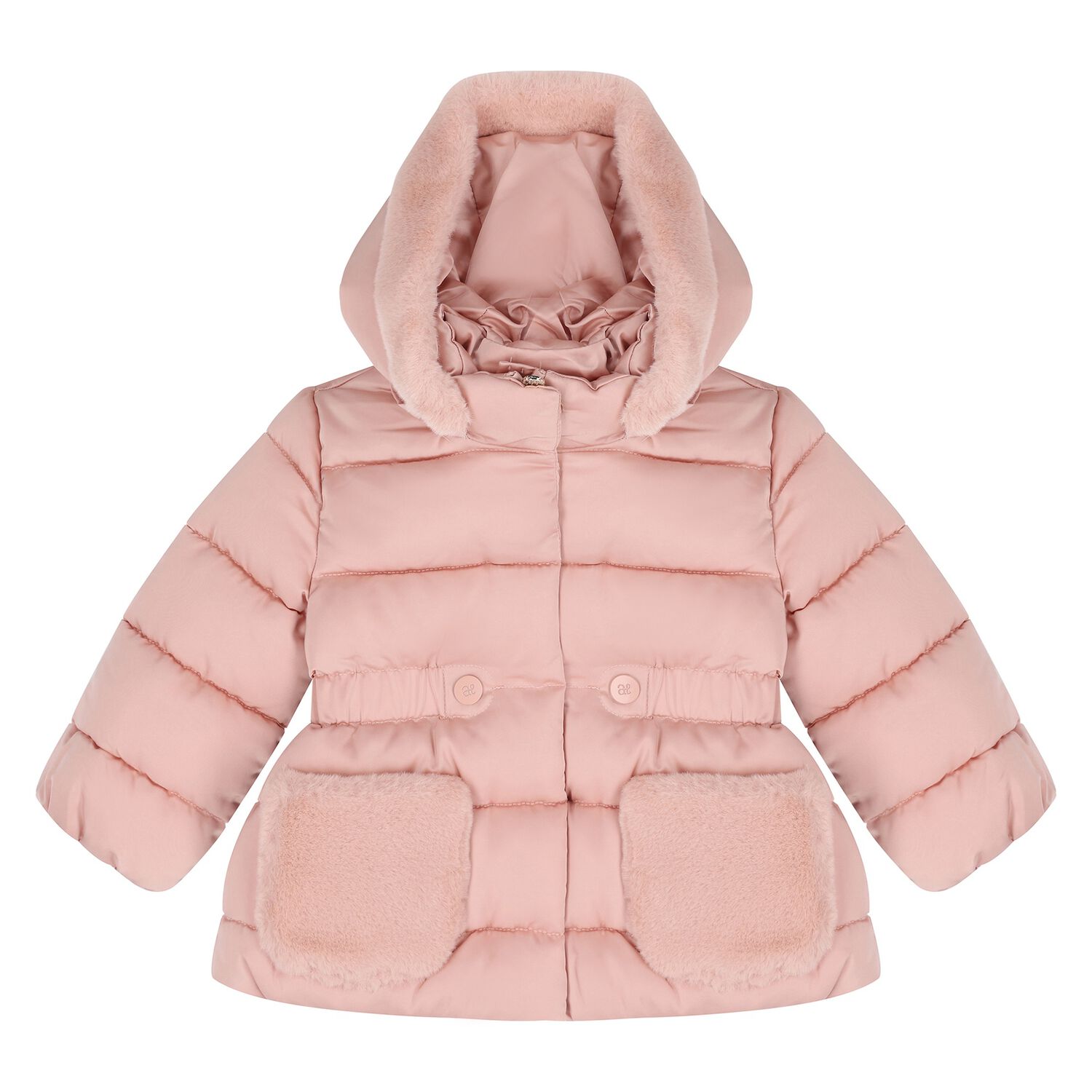 Younger Girls Pink Hooded Puffer Coat , 1, hi-res