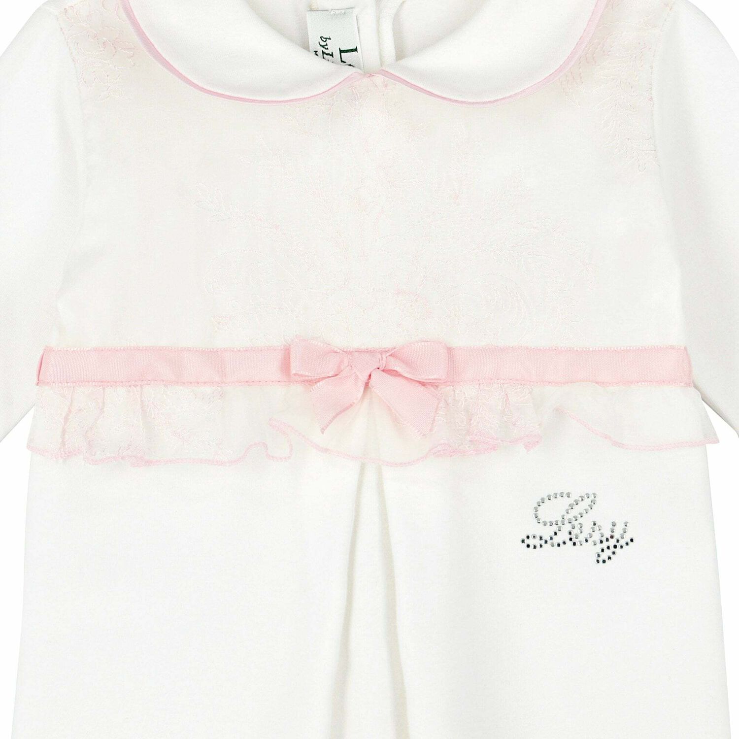 Baby Girls White & Pink Babygrow, 1, hi-res