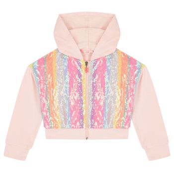 Girls Pink Sequin Hooded Zip Up Top