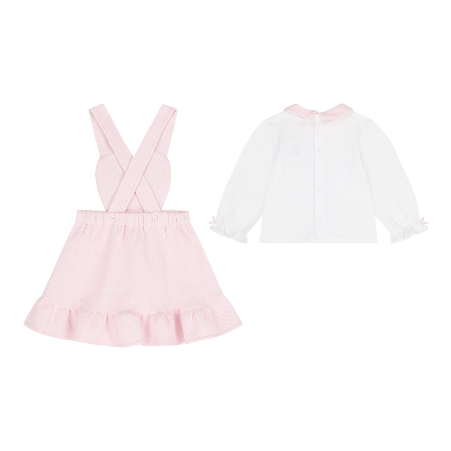 Baby Girls Pink & White Dungaree Set, 1, hi-res