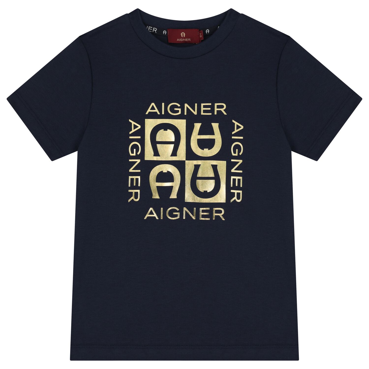 Boys Navy Blue & Gold Logo T-Shirt, 1, hi-res image number null