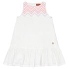 Girls White Zigzag Dress, 1, hi-res