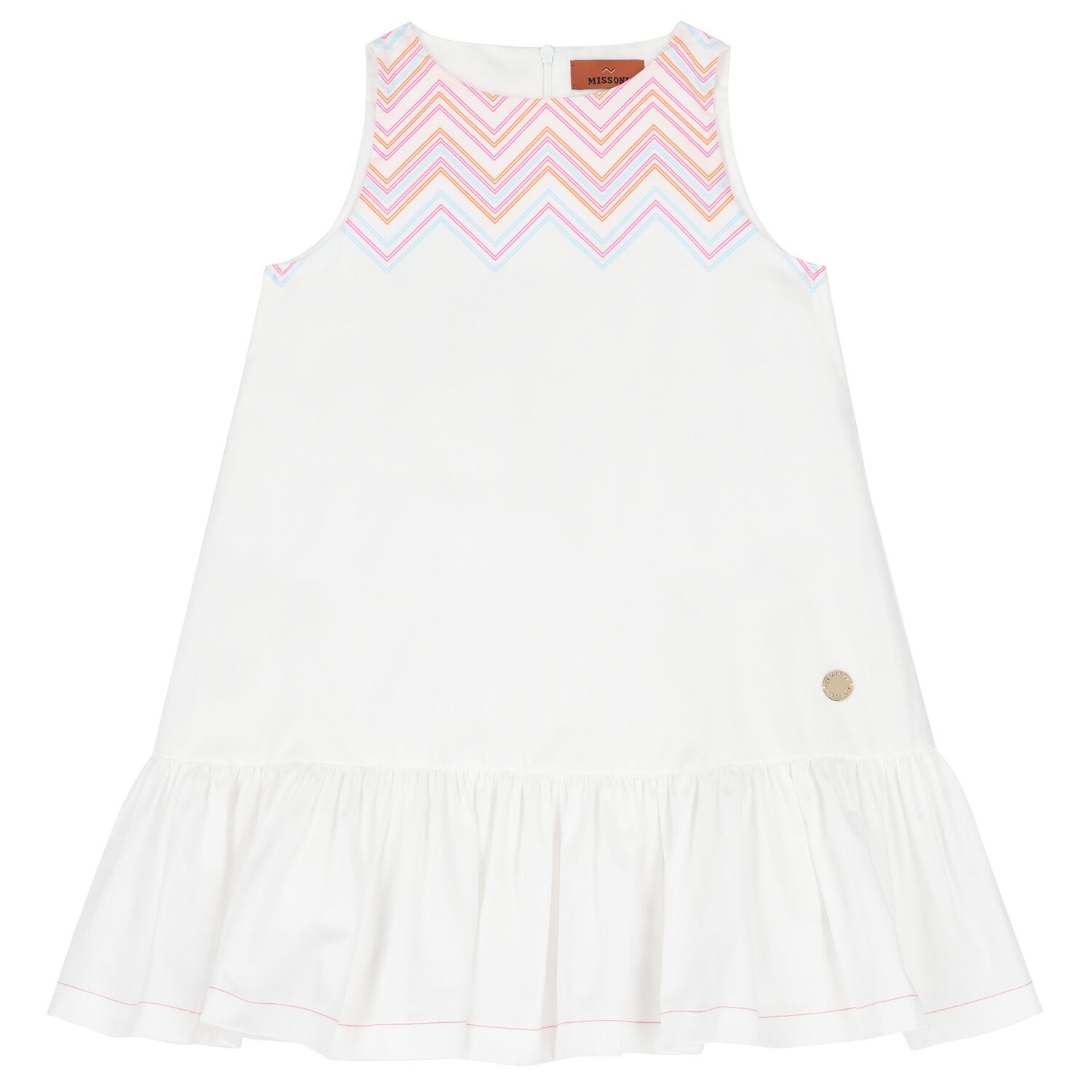 Girls White Zigzag Dress, 1, hi-res