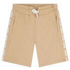 Boys Beige Logo Shorts, 1, hi-res