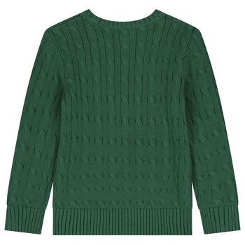 Boys Green Logo Cable Knit Sweatshirt