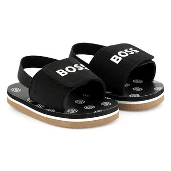 Boys Black Logo Sandals