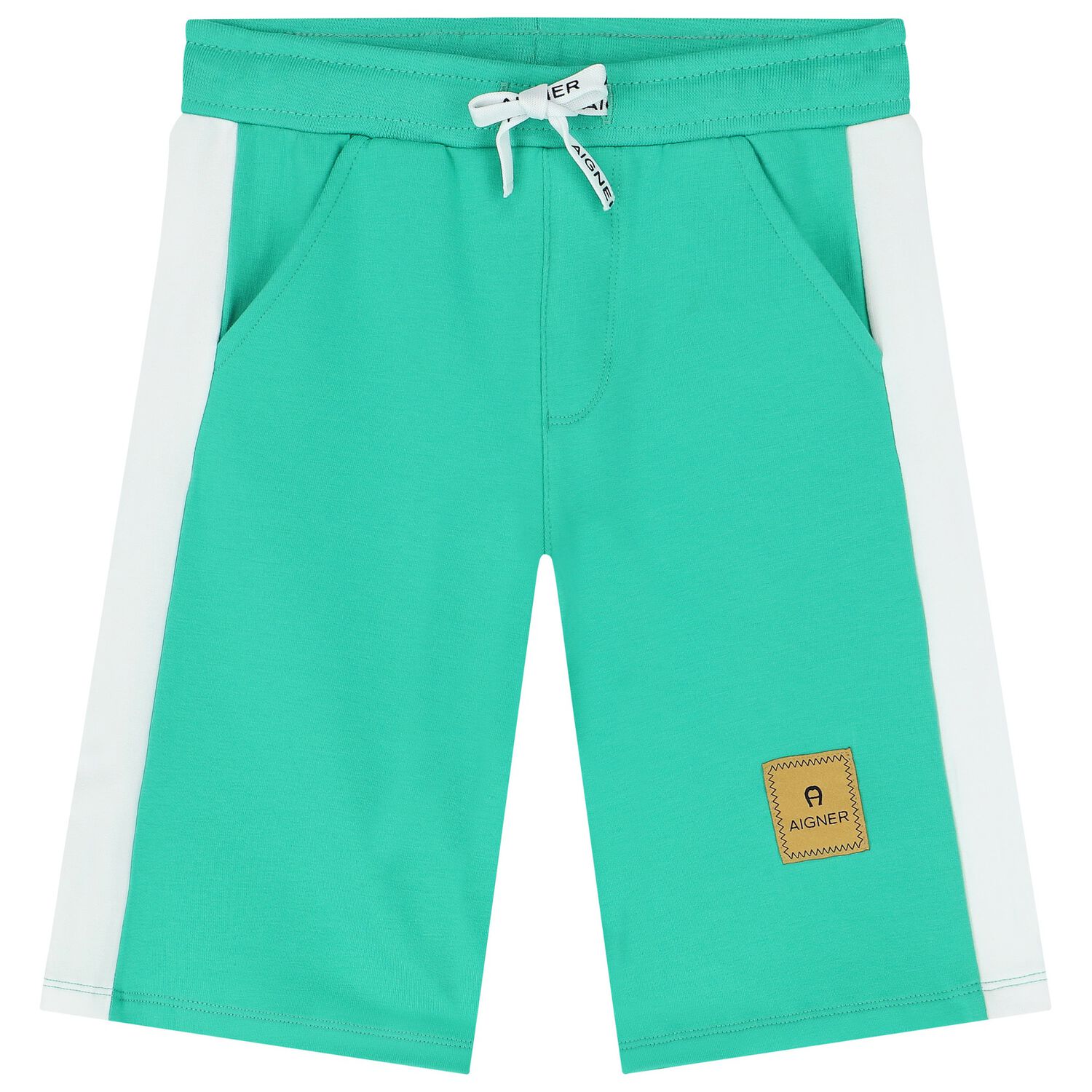 Boys Green & White Logo Shorts, 2, hi-res