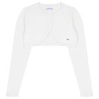 Girls White Bolero Knit Cardigan, 2, hi-res