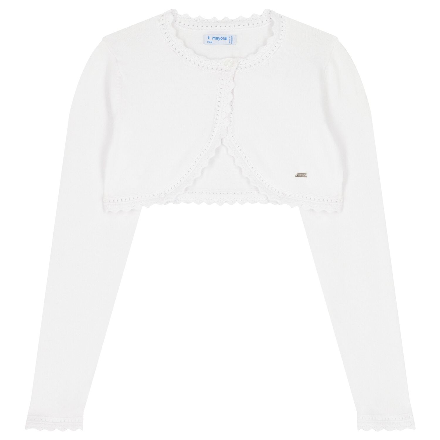 Girls White Bolero Knit Cardigan, 2, hi-res image number null