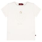 Girls Ivory & Gold Heart Logo T-Shirt, 1, hi-res