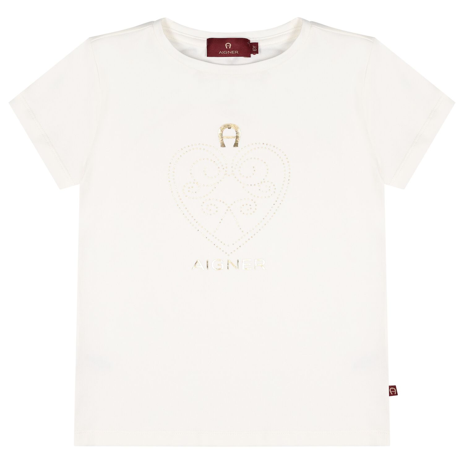Girls Ivory & Gold Heart Logo T-Shirt, 1, hi-res