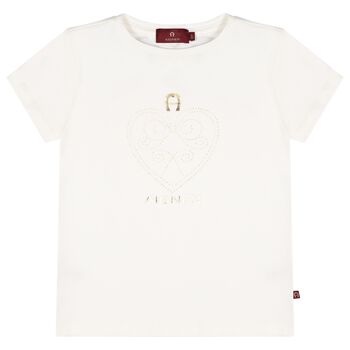 Girls Ivory & Gold Heart Logo T-Shirt