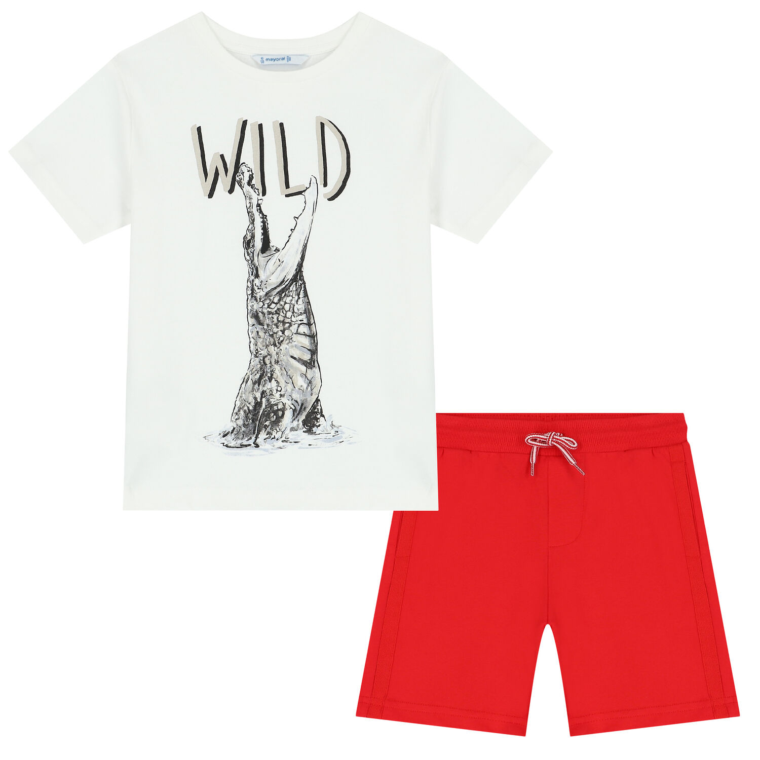 Boys Ivory & Red Crocodile Shorts Set, 3, hi-res