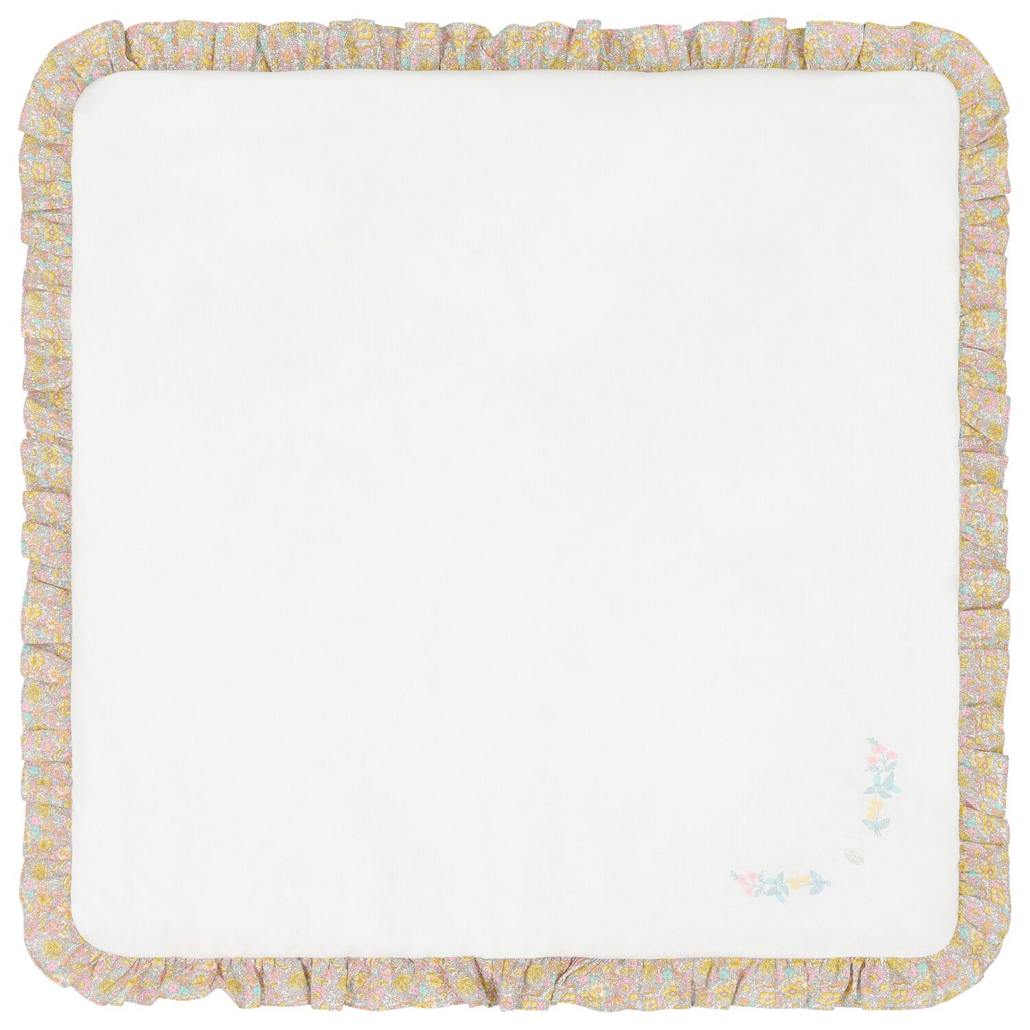 Baby Girls Ivory Ruffled Floral Blanket, 1, hi-res