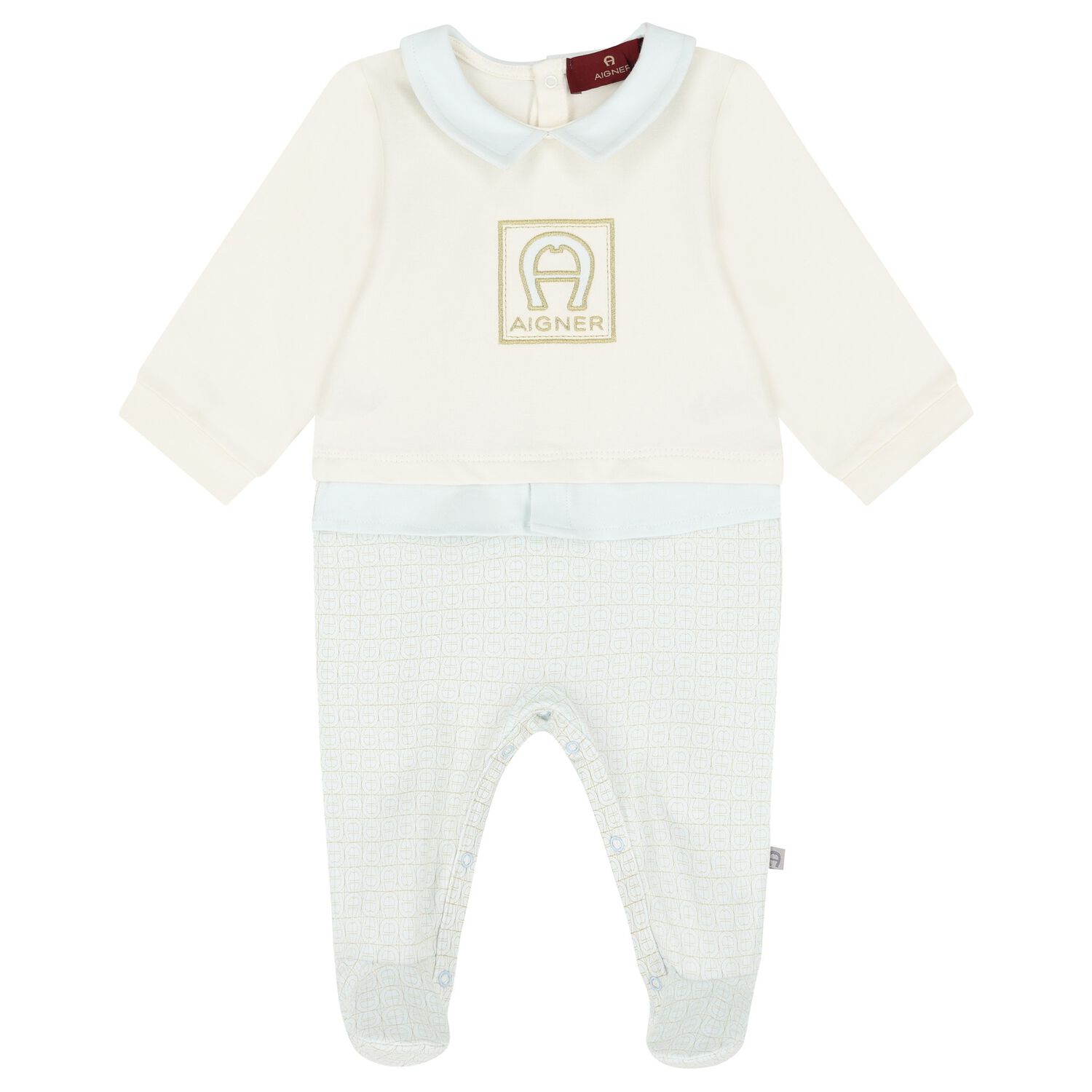 Baby Boys Blue & Ivory Logo Babygrow, 2, hi-res