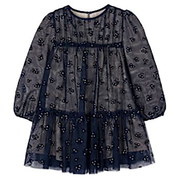 Girls Navy Blue Floral Tulle Dress