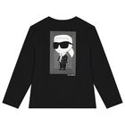 Boys Black Logo Long Sleeve Top, 2, hi-res
