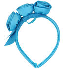 Girls Blue Floral Satin Headband, 1, hi-res