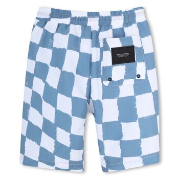 Boys Blue & White Checkerboard Swim Shorts 