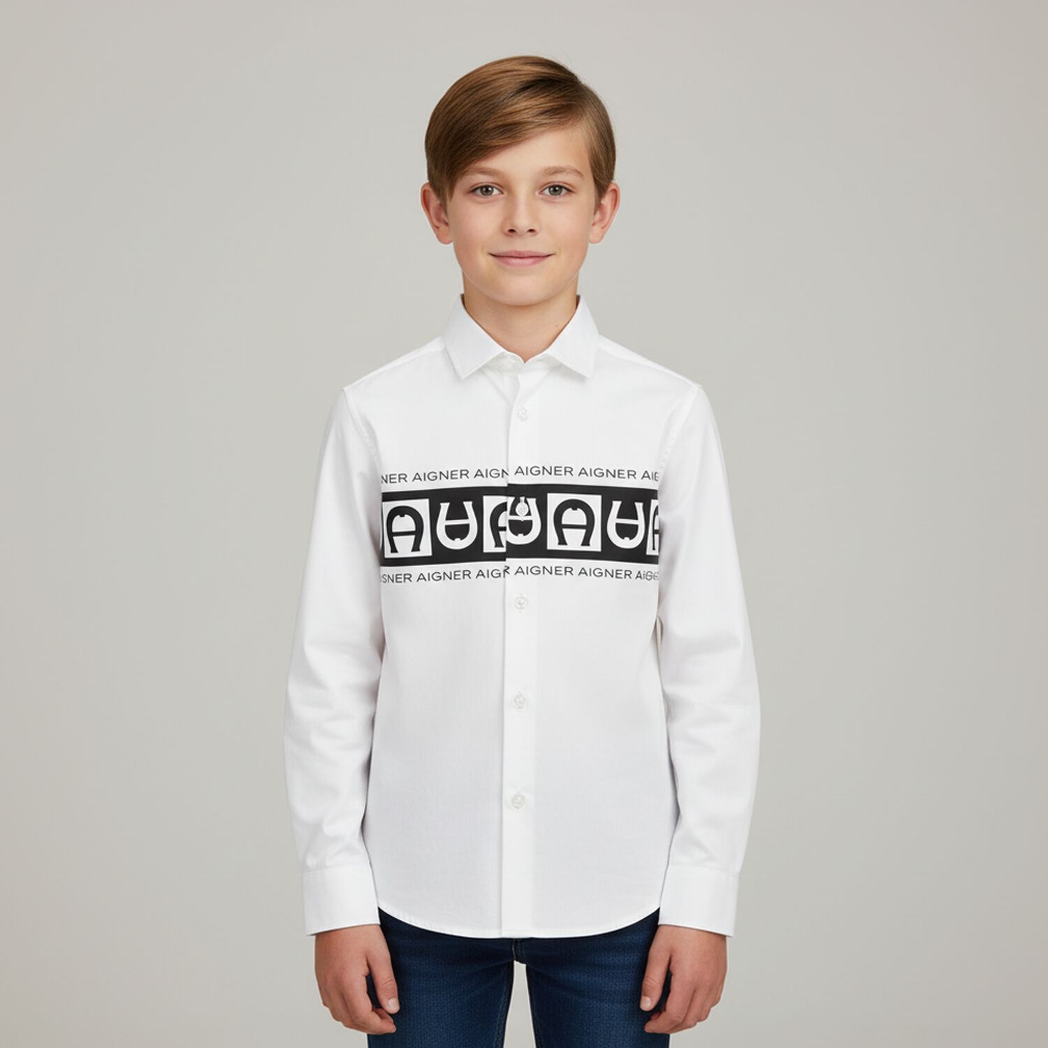 Boys White Logo Shirt, 1, hi-res image number null