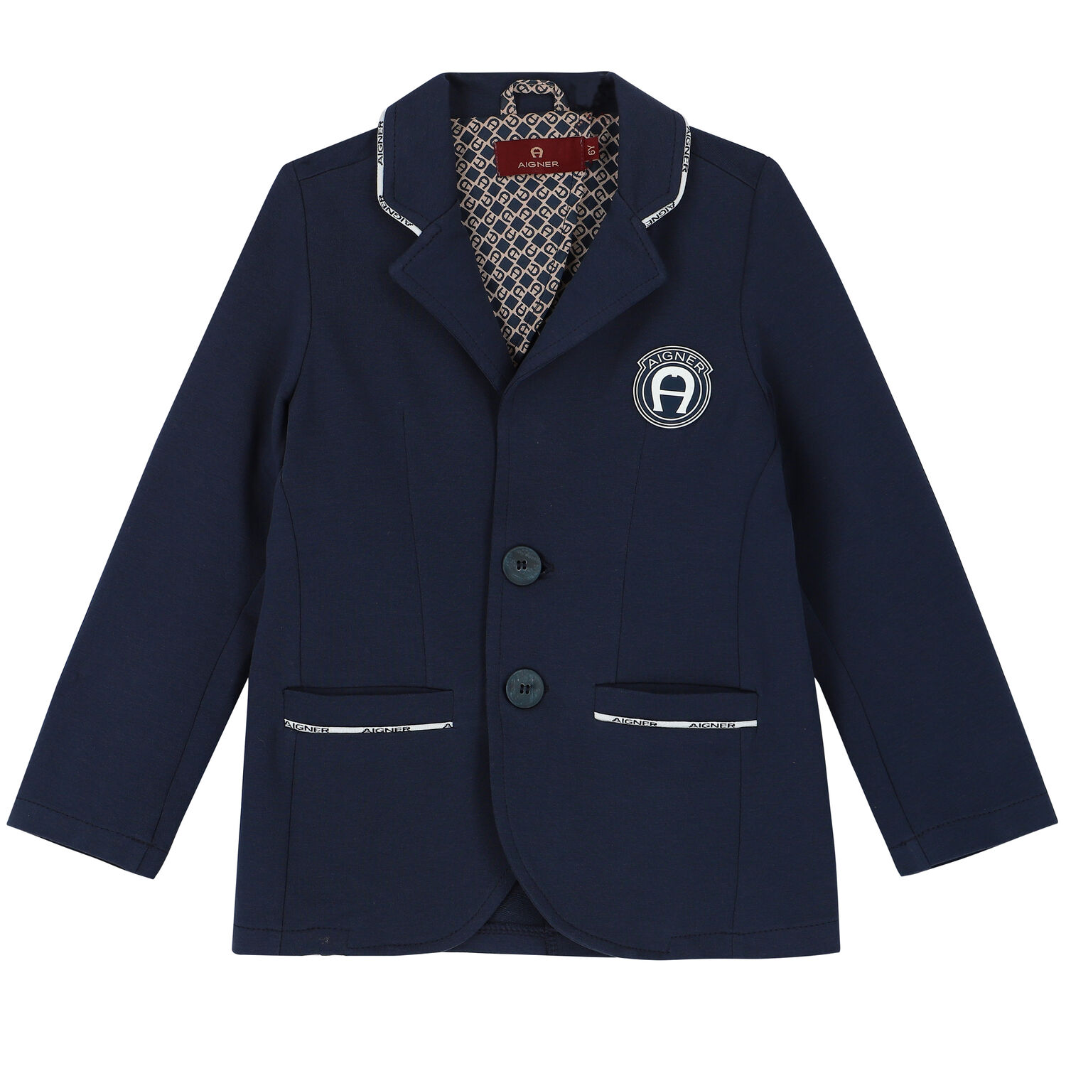 Boys Navy Logo Blazer, 1, hi-res