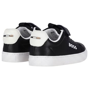 Boys Black & White Logo Trainers