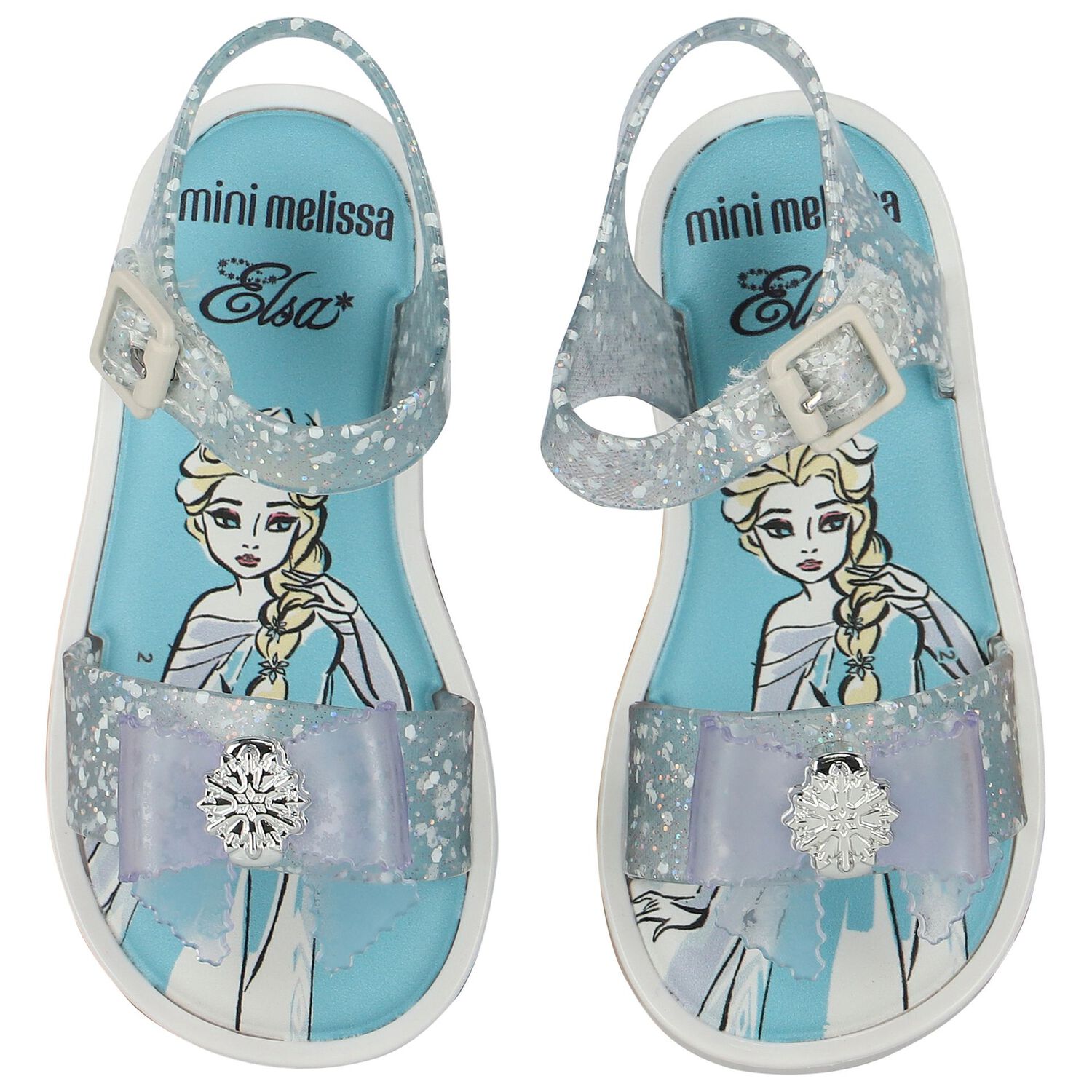 Younger Girls Blue & White Elsa Glitter Jelly Sandals, 1, hi-res