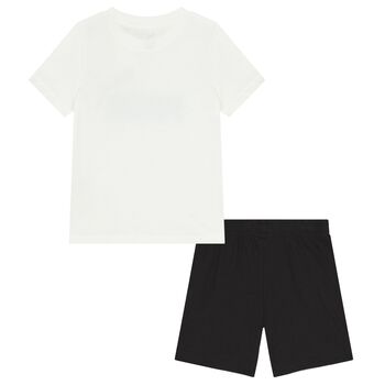 Boys White & Black Logo Shorts Set