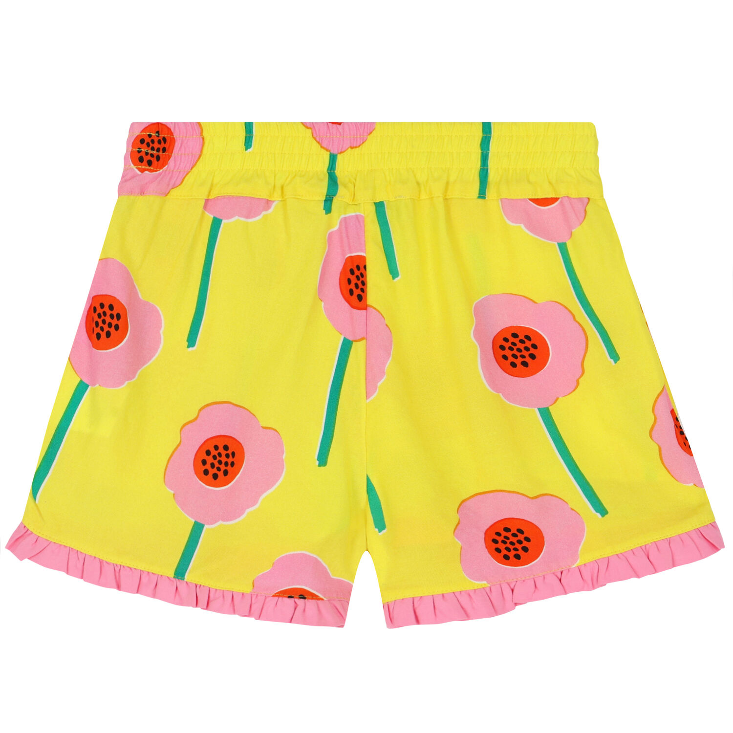Girls Yellow & Pink Flower Shorts, 1, hi-res