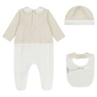 White & Beige Logo Babygrow Gift Set, 1, hi-res