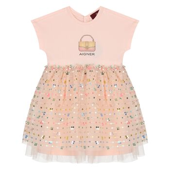 Younger Girls Pink Logo Dress