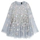 Girls Blue Floral Tulle Cape Dress, 1, hi-res