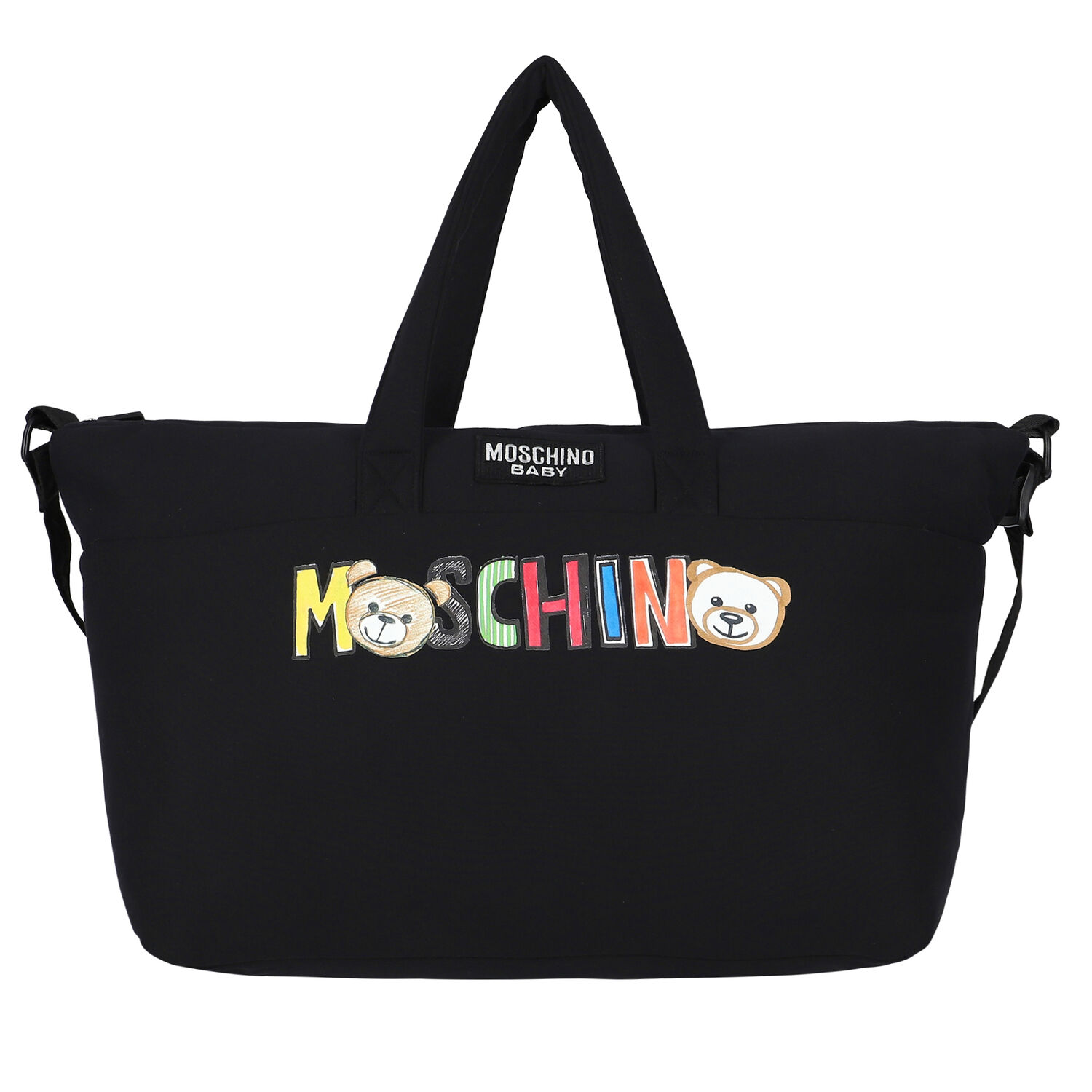 Black Teddy Bear Logo Baby Changing Bag, 1, hi-res