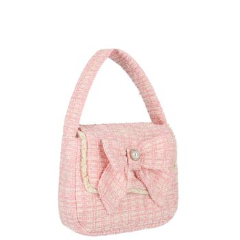 Girls Pink Bow Tweed Handbag