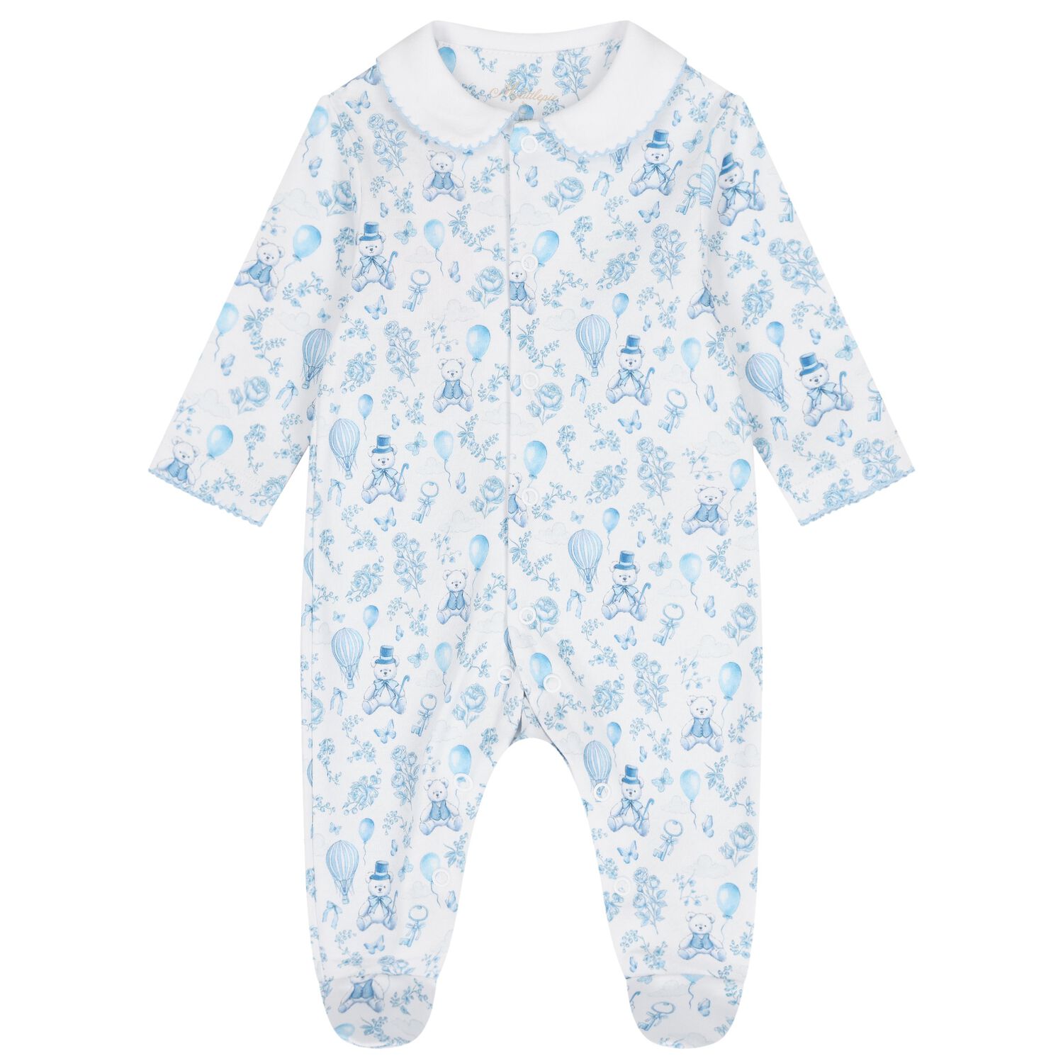 Baby Boys White & Blue Toile de Jouy Babygrow, 2, hi-res image number null