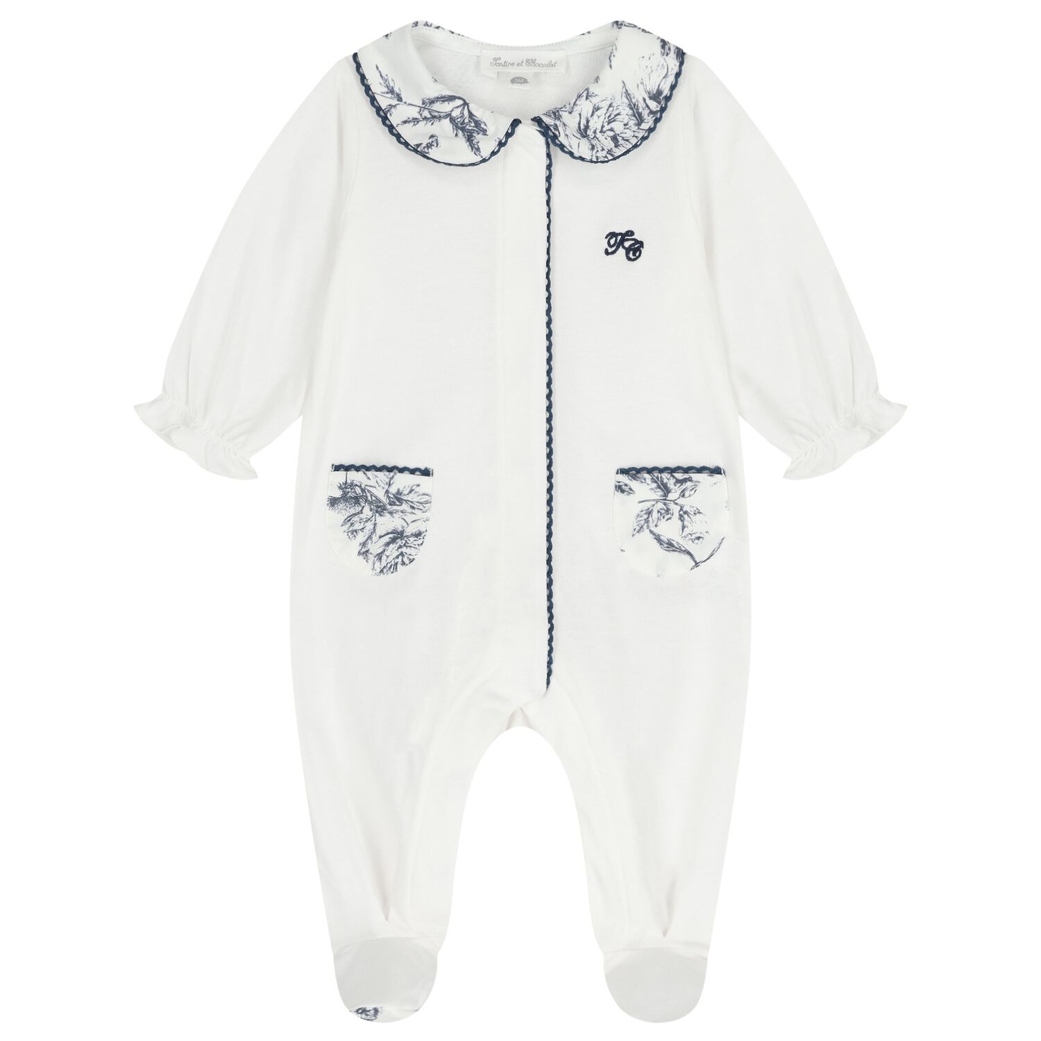 Baby Boys White & Navy Blue Babygrow, 2, hi-res