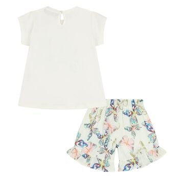 Younger Girls Ivory & Green Butterfly Shorts Set
