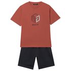 Boys Orange & Black Shorts Set, 3, hi-res