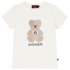 Girls Ivory Teddy Bear Logo T-Shirt, 1, hi-res