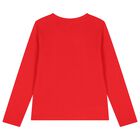 Girls Red Teddy Bear Logo Long Sleeve Top, 2, hi-res