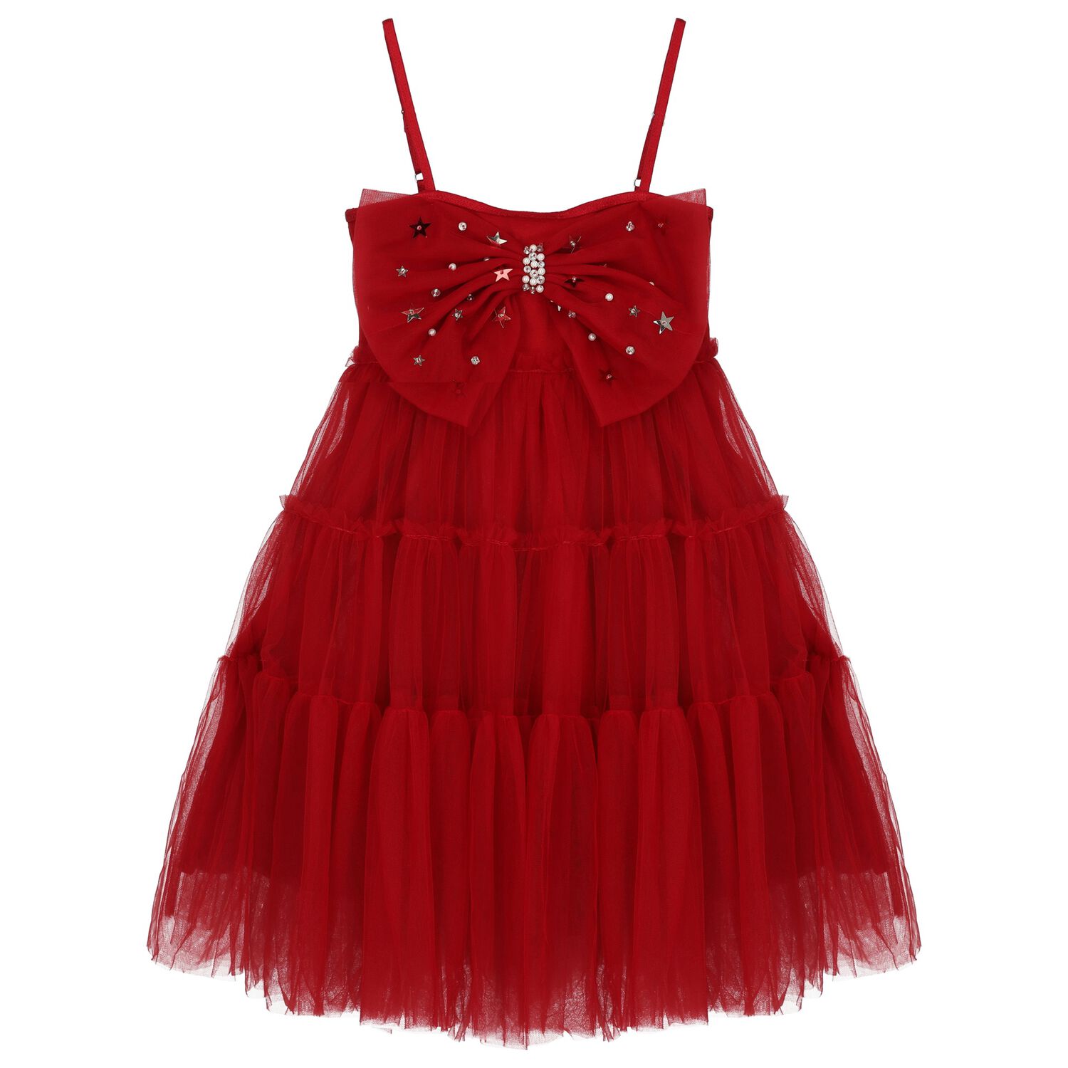 Girls Red Bow Tulle Dress, 1, hi-res image number null